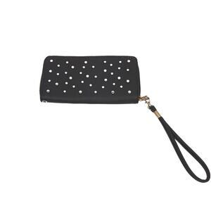 Black Unbranded Womens Clutch/Wallet with Strap and Silver Studded Embellishment